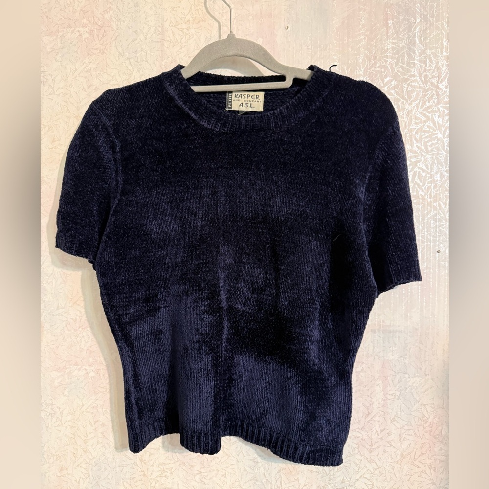 Vintage Kasper and Company A.S.L. Petite Midnight Blue Knit Top, Project, Sz Med